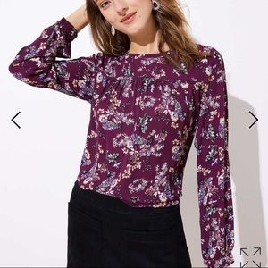 NWT LOFT Primrose Velvet Trim Mixed Media Top
